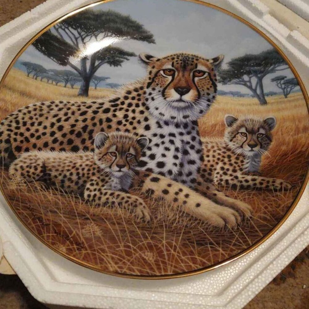 Vintage Decorative Plate Cheetah and Cubs. National Wildlife Federation,